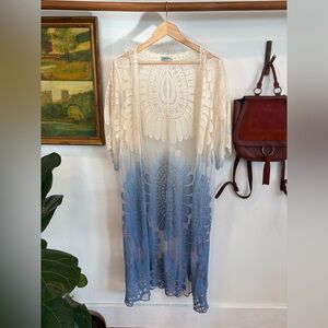 Boho Lace Ombre Kimono – Sheer Crochet Duster Cardigan (Rebellion)